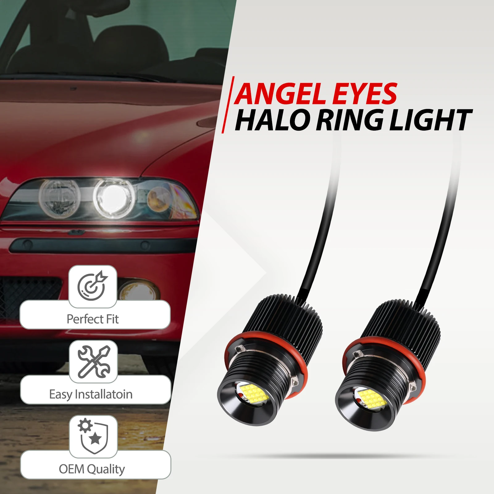 2x 160W LED Angel Eyes Halo Ring Light 2000LM Bulb HID Xenon White LED Headlight Parking Light For BMW E87 E39 E60 E61 E63 E65