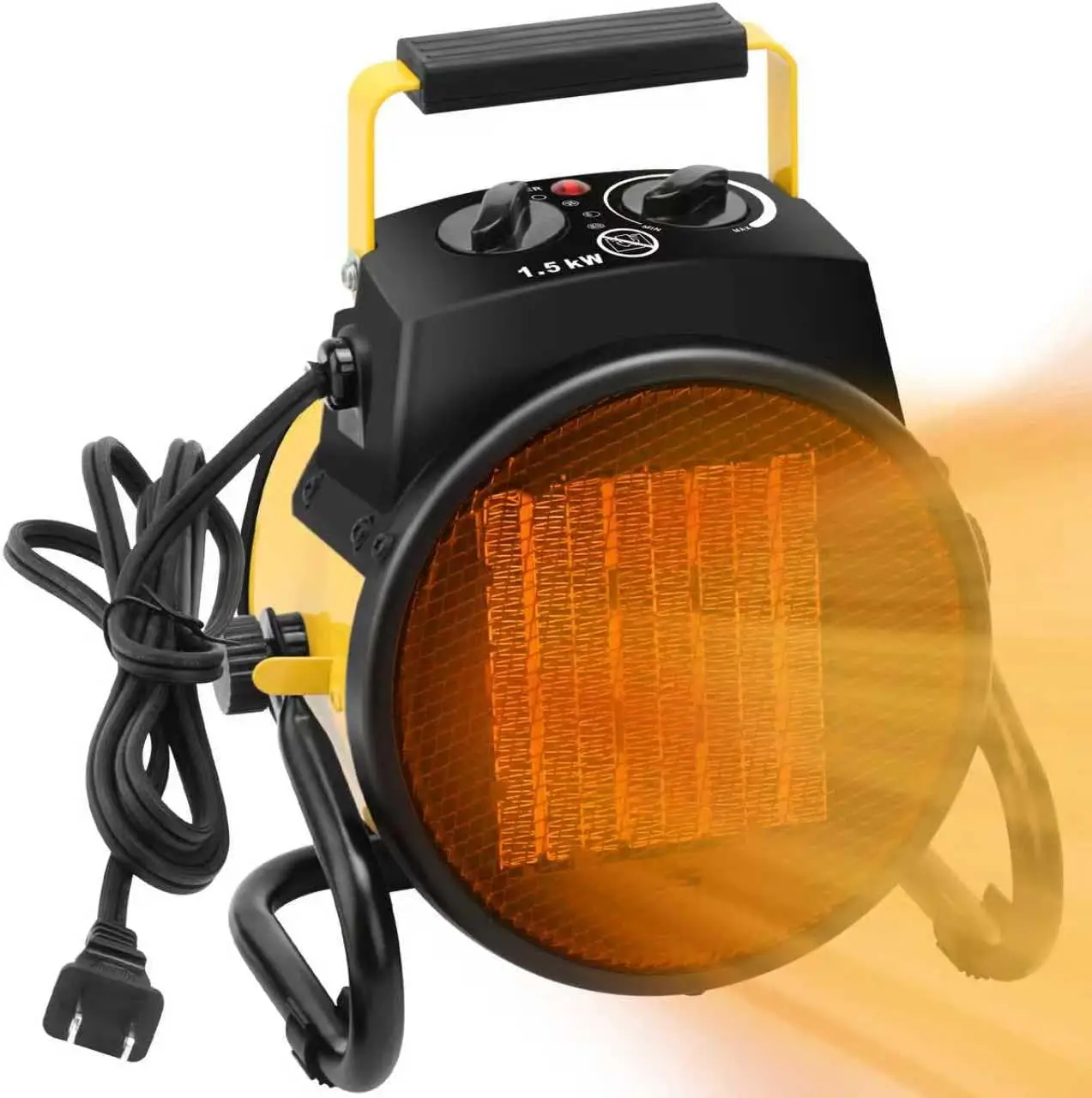 1500W Portable Electric Outdoor Patio Heater for Garage, Greenhouse and Indoor Use, Space Heater with Overheat Protection, 3 Modes, 3-Second Fast Heating, Yellow