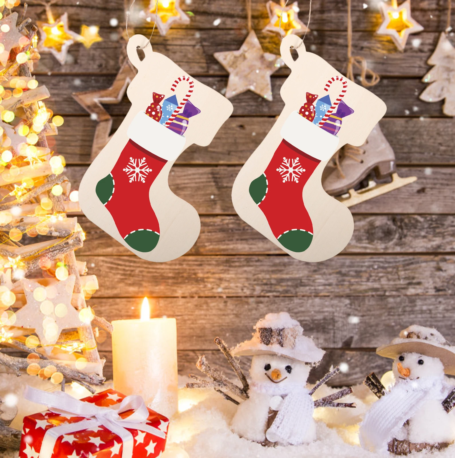 

10 Pcs Wooden Christmas Baubles Unfinished Cutouts Hand Painting Pendant Slices Xmas Pendants Craft