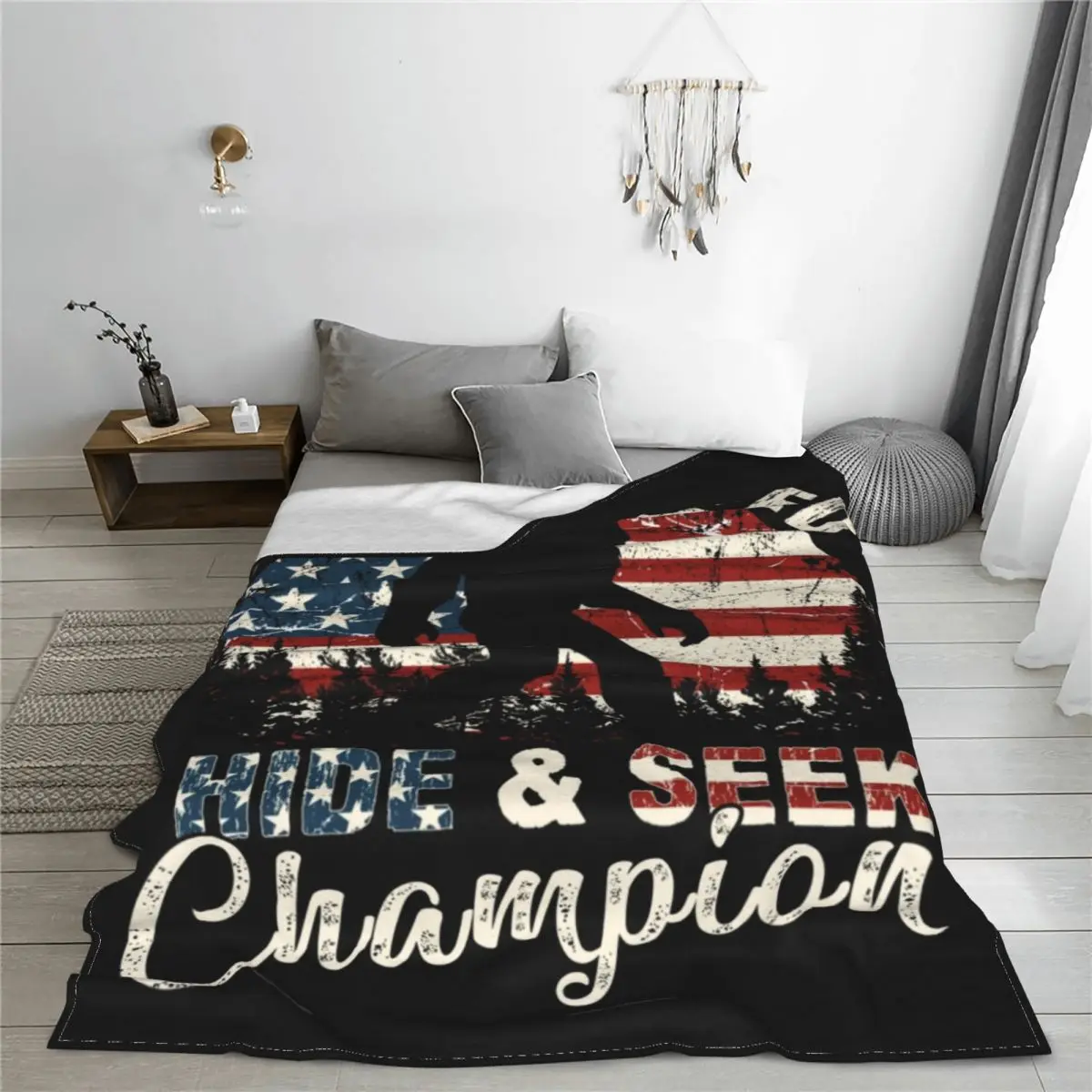 Hide And Seek Blanket Warm Fleece Soft Flannel Funny Bigfoot American Flag Throw Blankets for Bed Sofa Home Spring