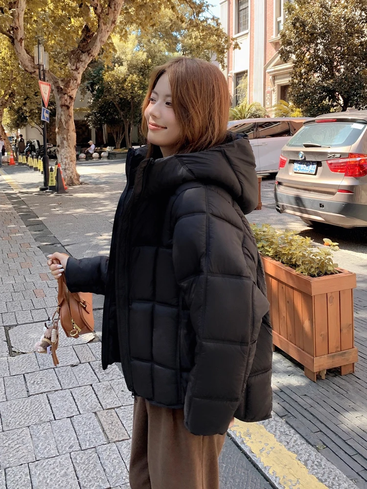 Korean Style Casual Hooded Cotton Coat Women Winter Solid Color Thicken Warm Bread Outerwear Loose Fashion Zipper Puffer Jackets