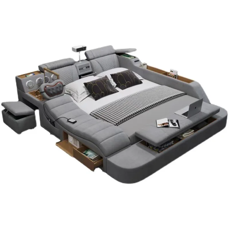 Tatami bed double adult master bedroom massage home projector queen bed, home improvement bedroom furniture leather art bed