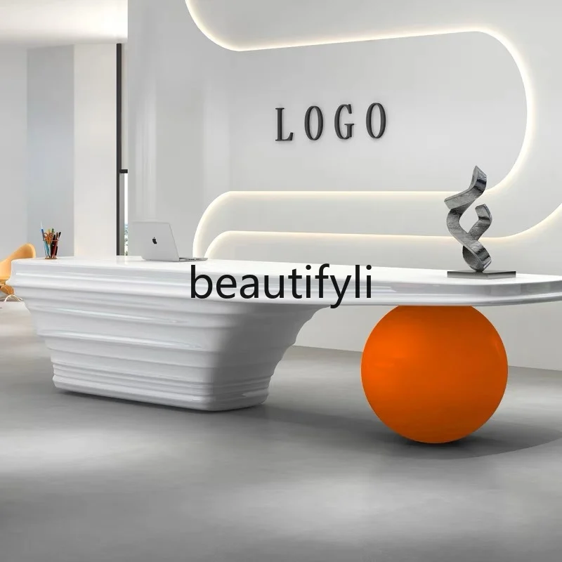 Paint special-shaped reception desk creative fiberglass checkout page simple modern company hotel bar customization