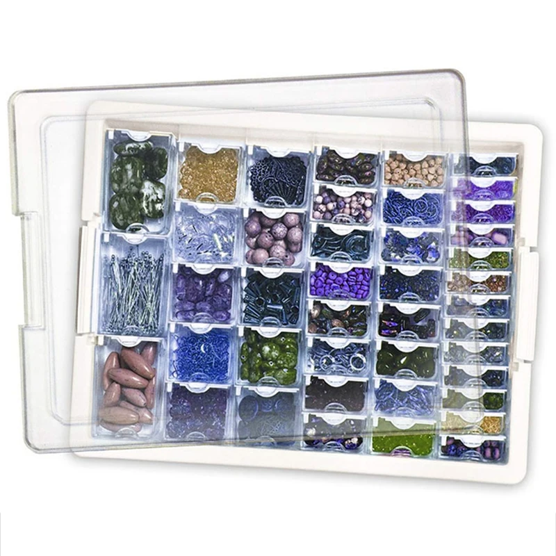 Bead Storage Solutions 42 Piece Stackable Organizer Tray With Lid 42 Tiny Compartments For Seed Beads and Crystals Clear 1 Piece