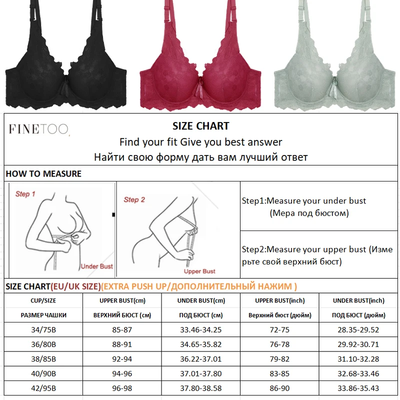 Reggiseni da donna reggiseno Push-Up con giunture in pizzo Sexy reggiseni con cinturino regolabile prospettiva in pizzo raccogliere reggiseno