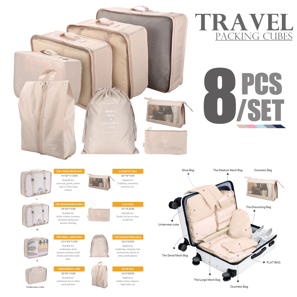 8/6 stücke Set Reise Lagerung Tasche Große Kapazität Gepäck Kleidung Sortierung Organizer Koffer Beutel Fall Essentials Schuhe Verpackung Cube – Detail 1