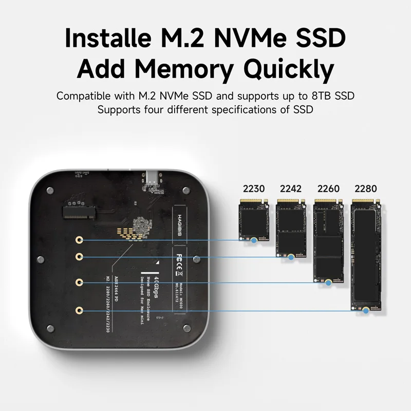 Hagibis USB4 Hard Drive Enclosure 40Gbps M.2 NVMe SSD Case for Mac mini M4/M4 Pro Compatible with Thunderbolt 5/4 External SSD - Image 4