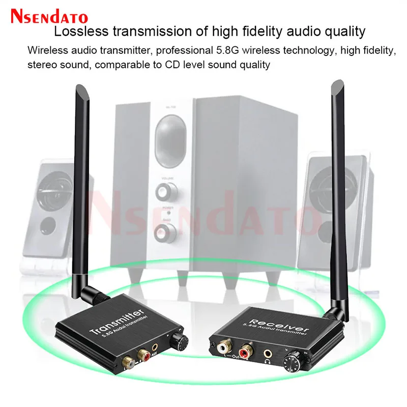 50 متر 2.4 جرام/5.8 جرام لاسلكي واي فاي الصوت الموسيقى الارسال والاستقبال مع 3.5 مللي متر R/L RCA محول الصوت اللاسلكي للكمبيوتر DVD TV