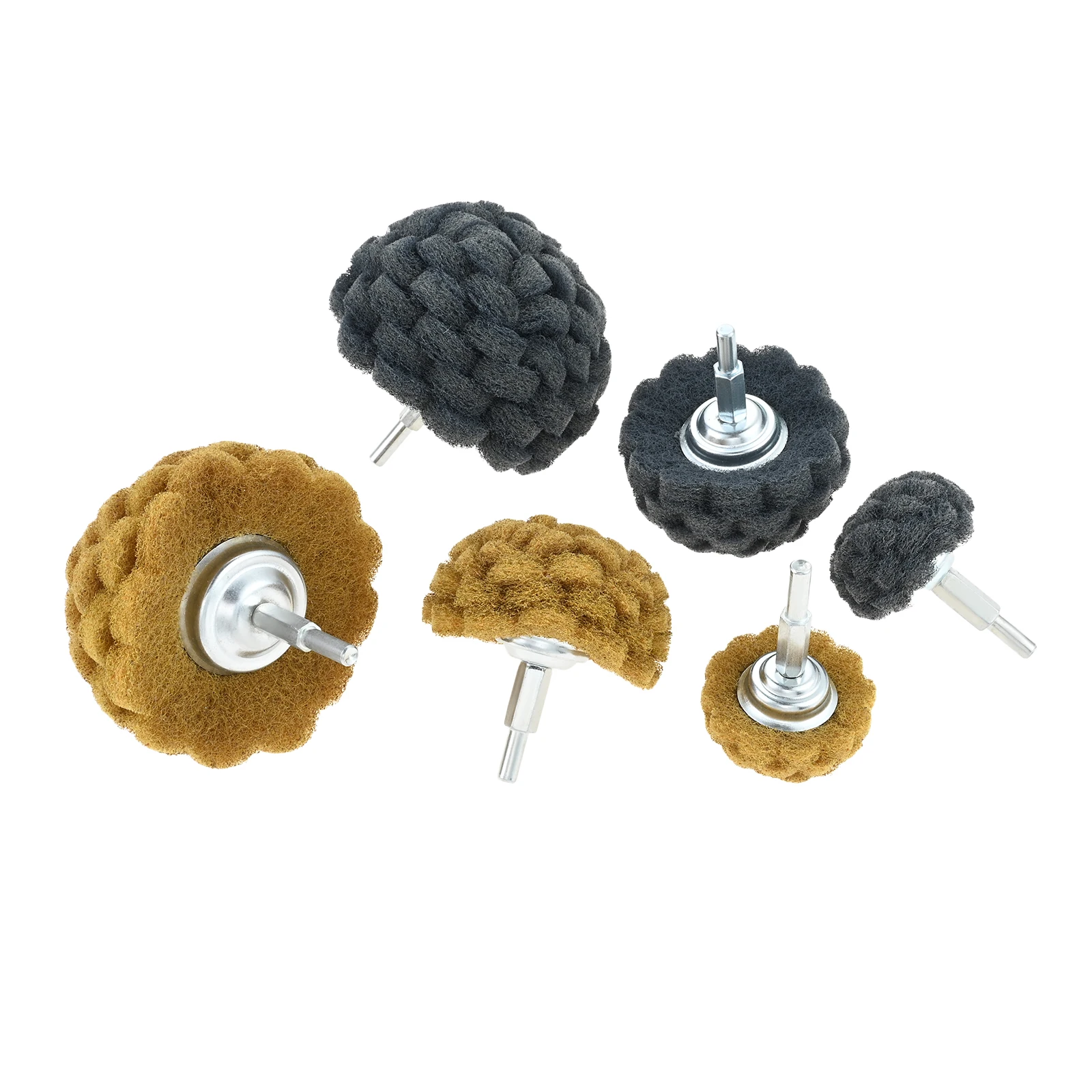 6Pcs Scouring Pads Non Woven Abrasive Drill Head Cleaning Kit with 1/4inch Shank for Buffing Polishing Grinding Wheel Attachment