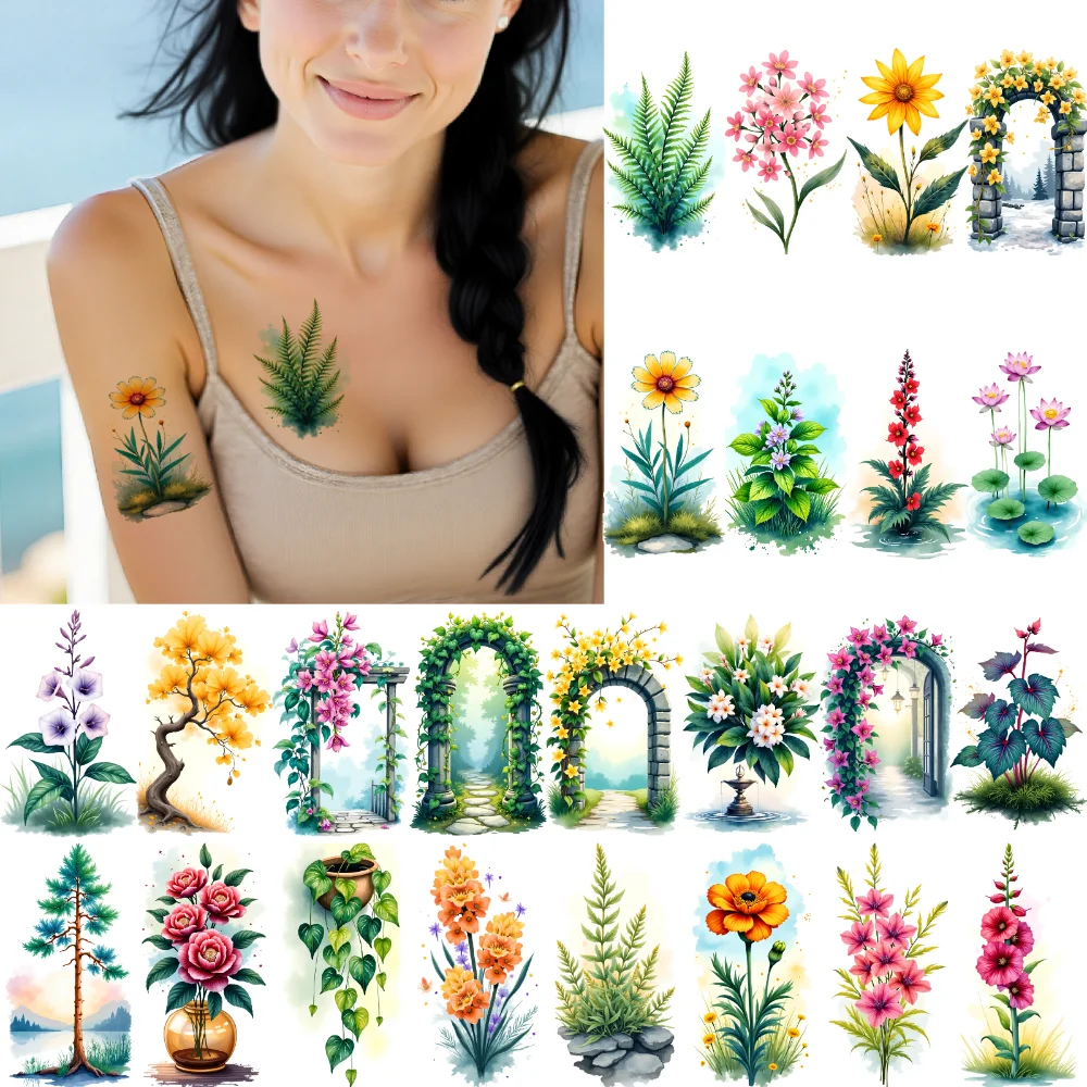 

9 шт. временные татуировки садовые украшения водостойкие долговечные наклейки для тела цветочные татуировки декоративные наклейки акварель