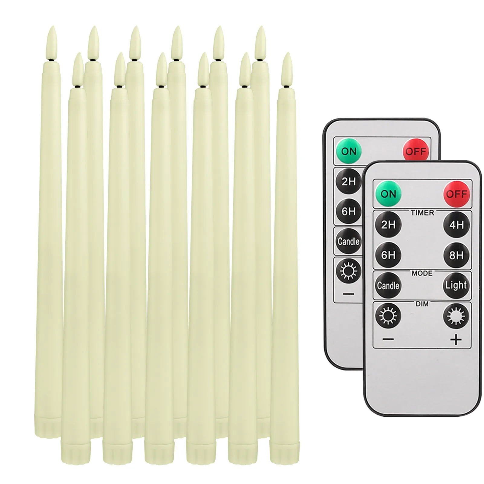 LED Vlamloze Taper Kaarsen Flikkeren met 10-Key Afstandsbediening 11 "Batterij-aangedreven Ivoor Kandelaars Kerst Thuis Bruiloft Decor
