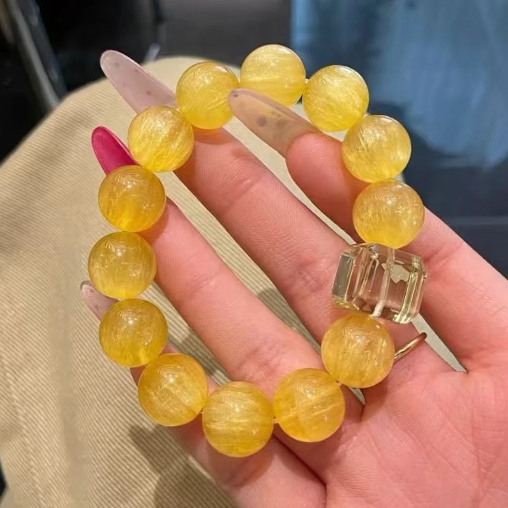 

Natural Large Particle Yellow Fluorite Citrine Bracelet, Light Luxury Fashion Jewelry for Men and Women