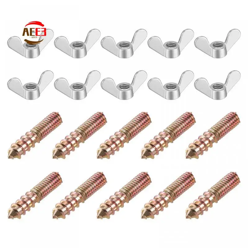 AEE3-M6 Wing Nuts, Wing Nut, Silver Tone, 20 Pieces & M6x30mm Hanger Bolt, Double Headed Screw, 20 Pieces Durable Easy Install