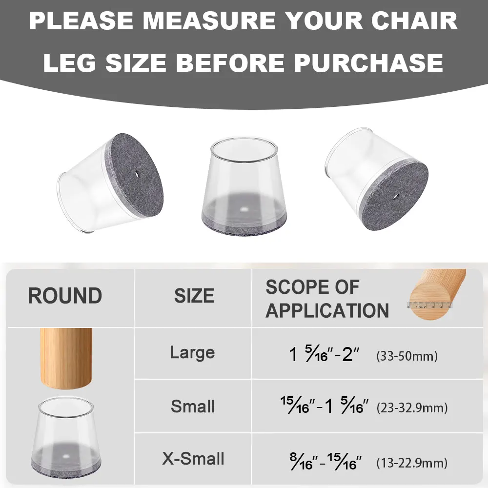 24 Pcs Round Chair Leg Protectors Silicone Felt Pads Scratch-Proof Noise-Free Easy Smooth Moving for Furniture Protection