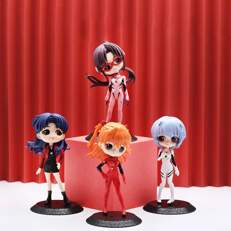 15cm 4Pcs Anime Evangelion Figure Q Version Ayanami Rei Asuka Langley Soryu Action Figure PVC Collection Model Ornaments Toys