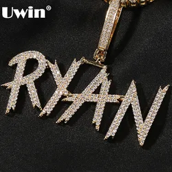 UWIN Custom Name Necklaces for Women Iced Out CZ Cursive Letters AAA Cubic Zirconia Name Pendant Handmade Fashion Jewelry