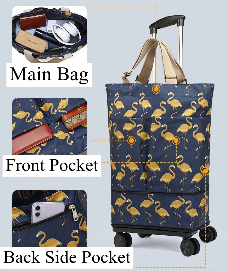 Women Shopping bag with With wheels Women Travel Trolley Luggage bag Women Carry on hand Luggage Bag Shopping bag with cart