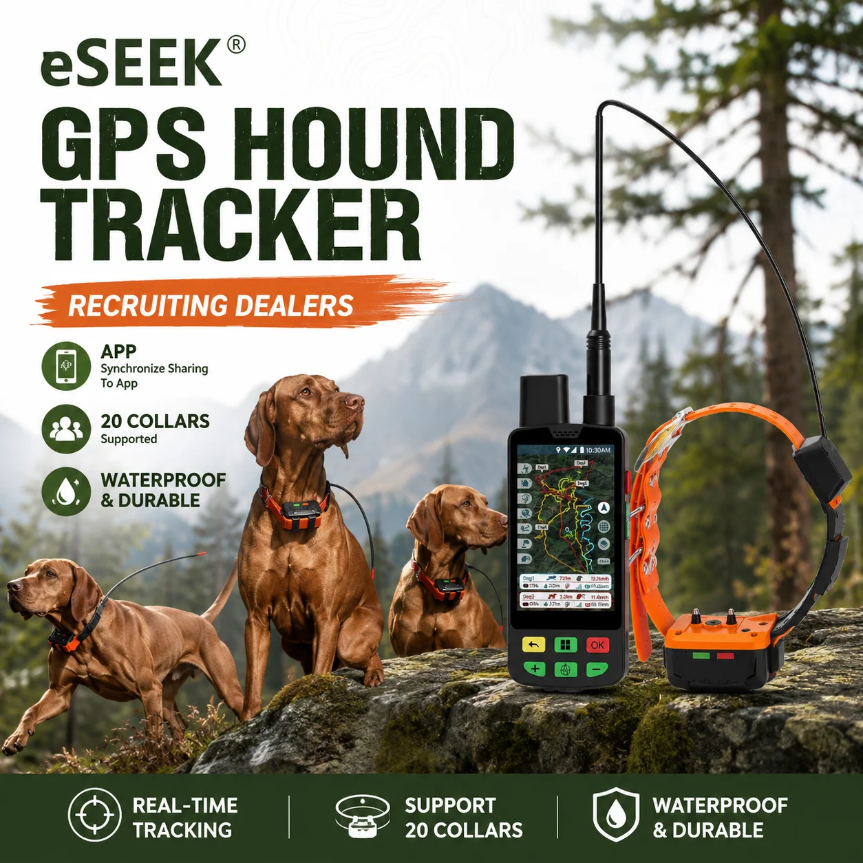 Eseek Global Satellite Hunting Dog Tracking Device Real Time Position Waterproof Hound Training Collar