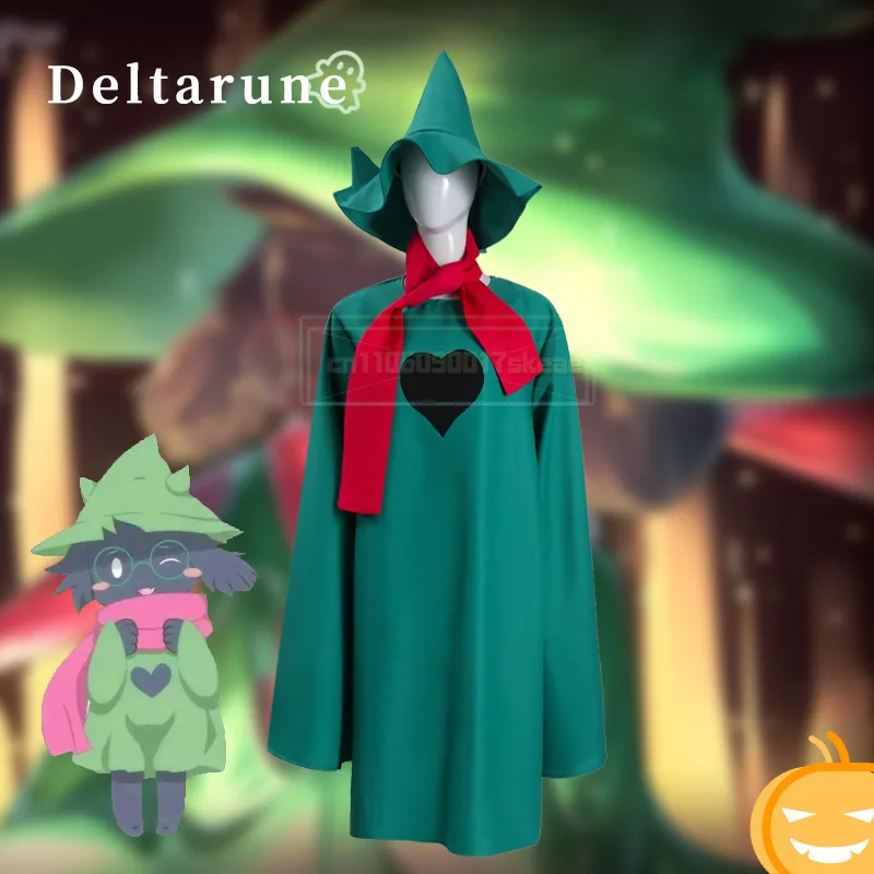 

Game Deltarune Ralsei Cosplay Cloak Costume Green Cape Adult Robe Hat Suit Stage Performance Clothes Halloween Outfit