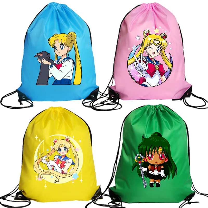 Sailor Moon Non-woven Drawstring Pockets Large Capacity Handbag Cute Shopping Knapsack Fabrics Watertight Portable Sack Gift Bag