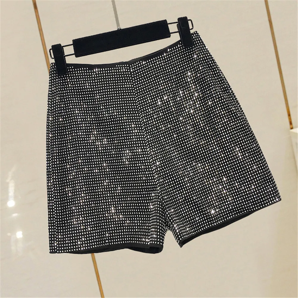 Women New Silver Bling Sequined Shorts Summer Sexy High Waist Micro Mini Back Zipper Skinny Shorts Female Pants