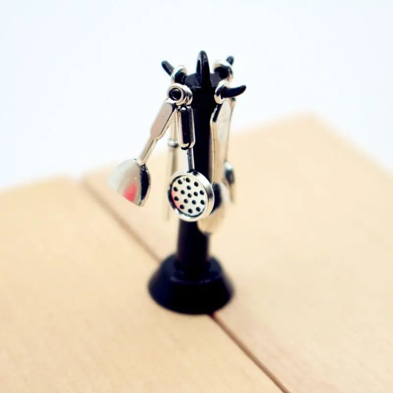 Juguete para juego de imitación para niños, utensilio de cocina para casa de muñecas, cuchara colgante Vertical, espátula, juego de cuchara, modelo en miniatura, accesorio de cocina, 6 uds.