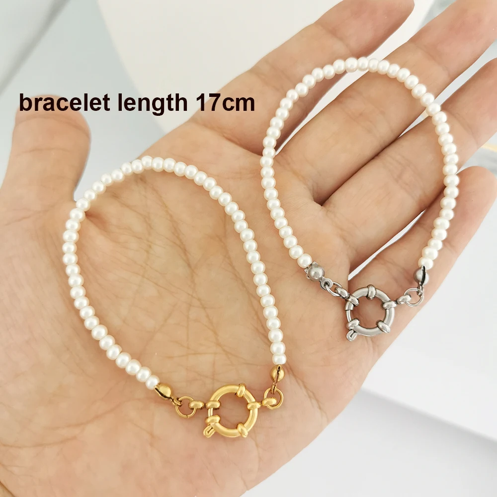 Imitationsperlen-Halskette Armband Damen Choker Edelstahl Federverschluss Kette Basic DIY Goldfarbe Silberverschluss Wasserdicht – Detail 2