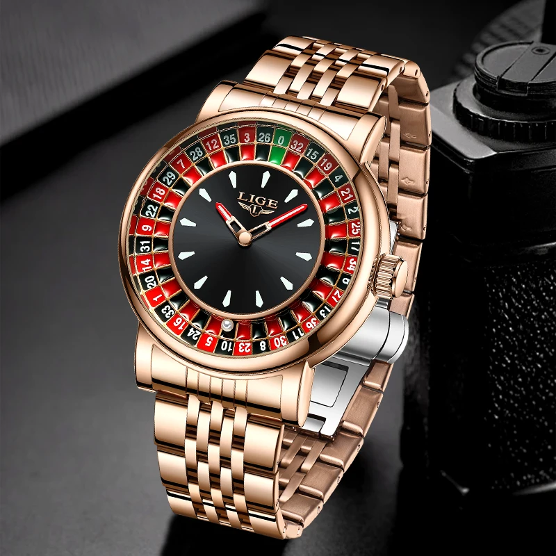 

LIGE модные роскошные кварцевые мужские часы повседневный креативный дизайн винтажные азартные настольные рулетки игровой циферблат водонепроницаемые часы для мужчин