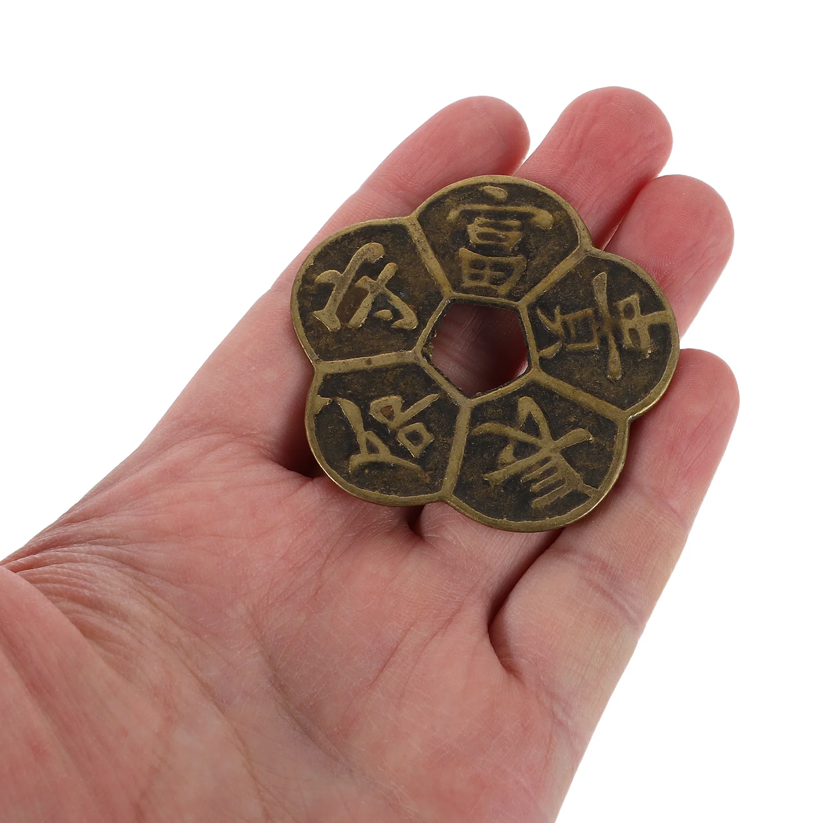

4Pcs Traditional Chinese Copper Coins Feng Shui Success Symbols with Central Hole for Divination Wealth Luck Home Interior