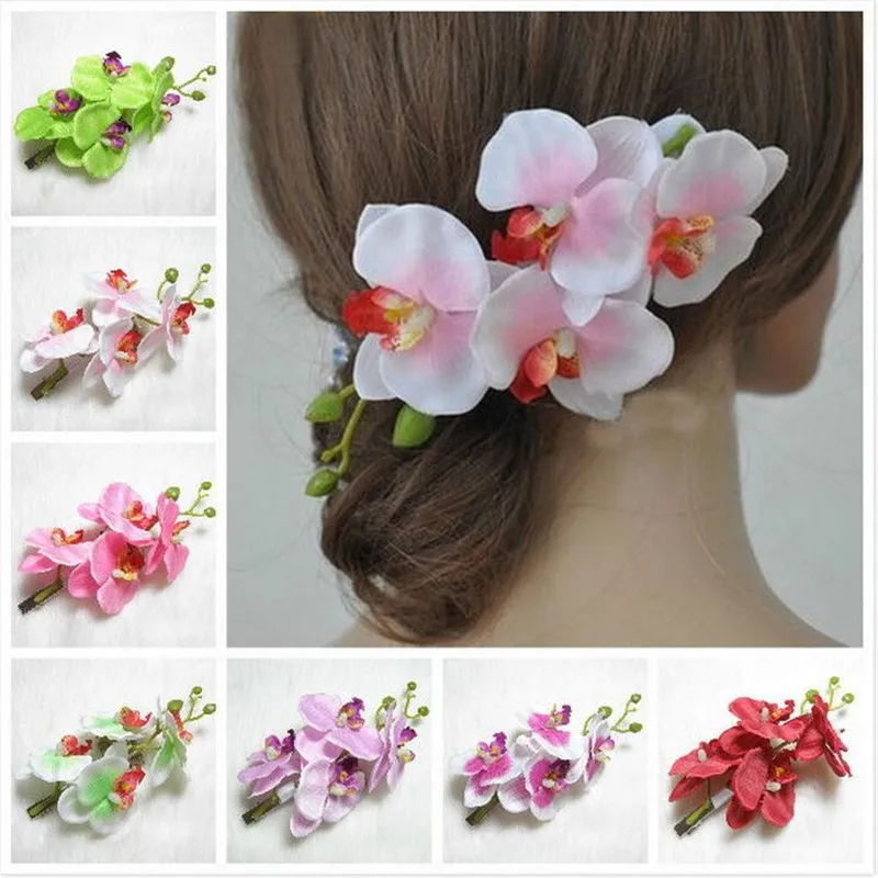 

1pc Artificial Phalaenopsis Hairpin Bridal Headdress Artificial Flower Orchid Hair Clip for Seaside Vacation Wedding Accessory
