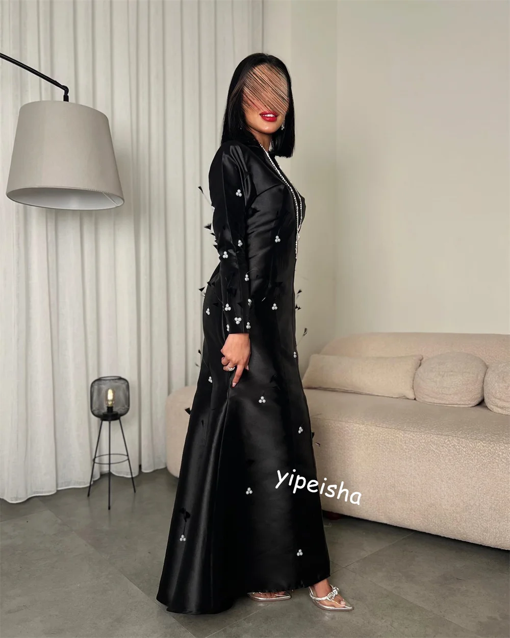 Customized Jiayigong High Quality  S Pearl Draped  Mermaid V-neck Bespoke Occasion Gown Midi Dresses