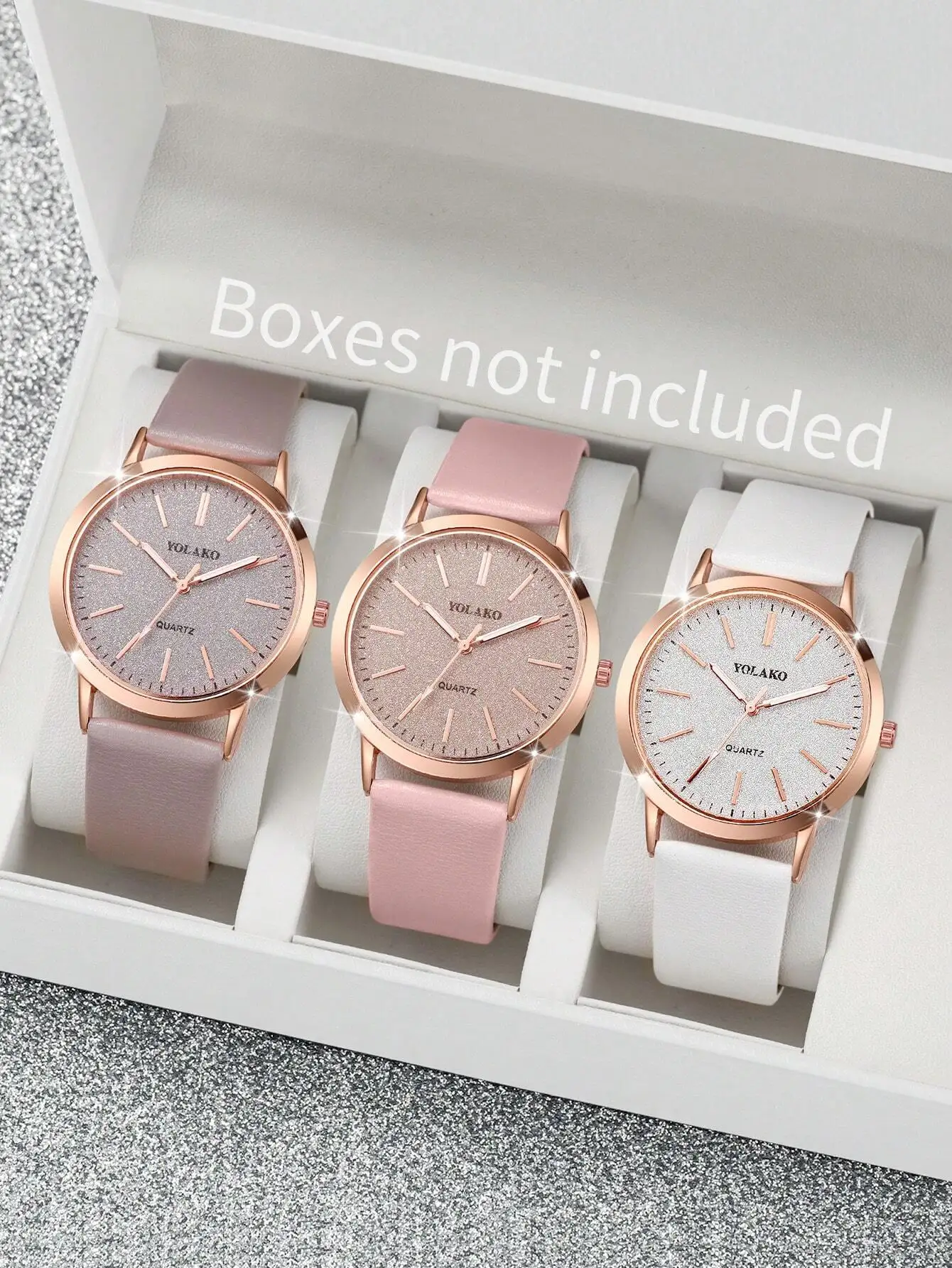 

Набор из 3 женских кварцевых наручных часов с корпусом из розового золота и кожаным ремешком