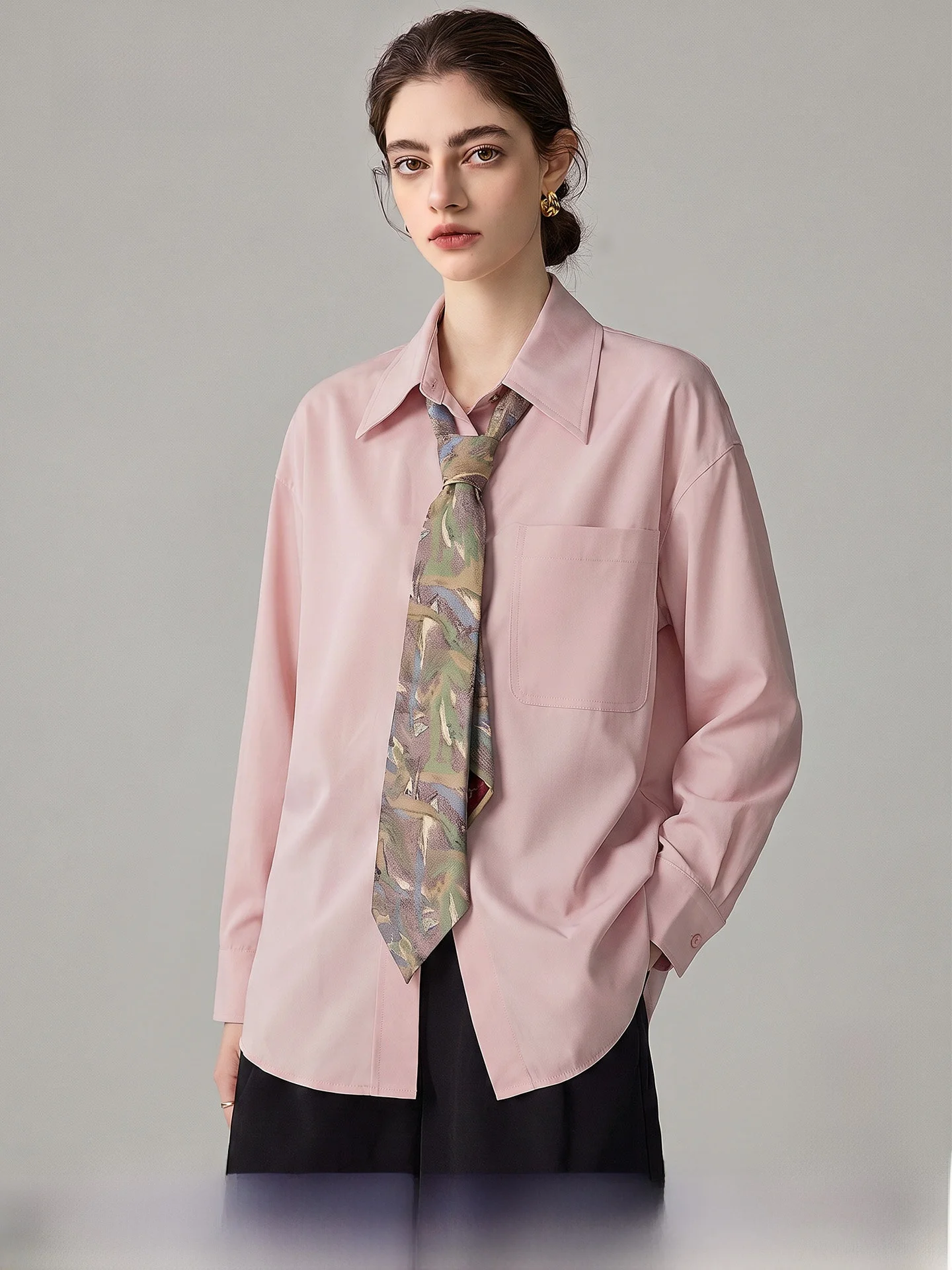 Yoka Home Casual Pink Shirt Women's Loose Slimming Drapey Wrinkle Resistant Versatile Shirt Korean Style Button up Long Sleeve