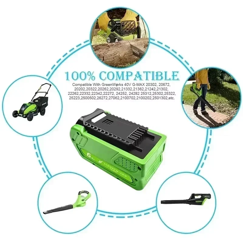 2026 بطارية احتياطية جديدة عالية الجودة لجزازة العشب 40 فولت 6.0 أمبير، 5.0 أمبير، 4.0 أمبير، G-Max GMAX 29462، 29472، بطارية أداة جزازة العشب