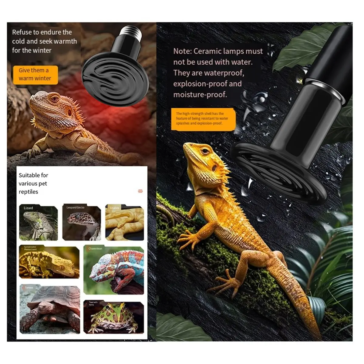 【STABLE QUALITY】3PCS Reptiles Far Infrared Heating Bulb 220V/110V 100W Black Ceramic Heat Lamp for Turtle Snake Chameleon 220v 1