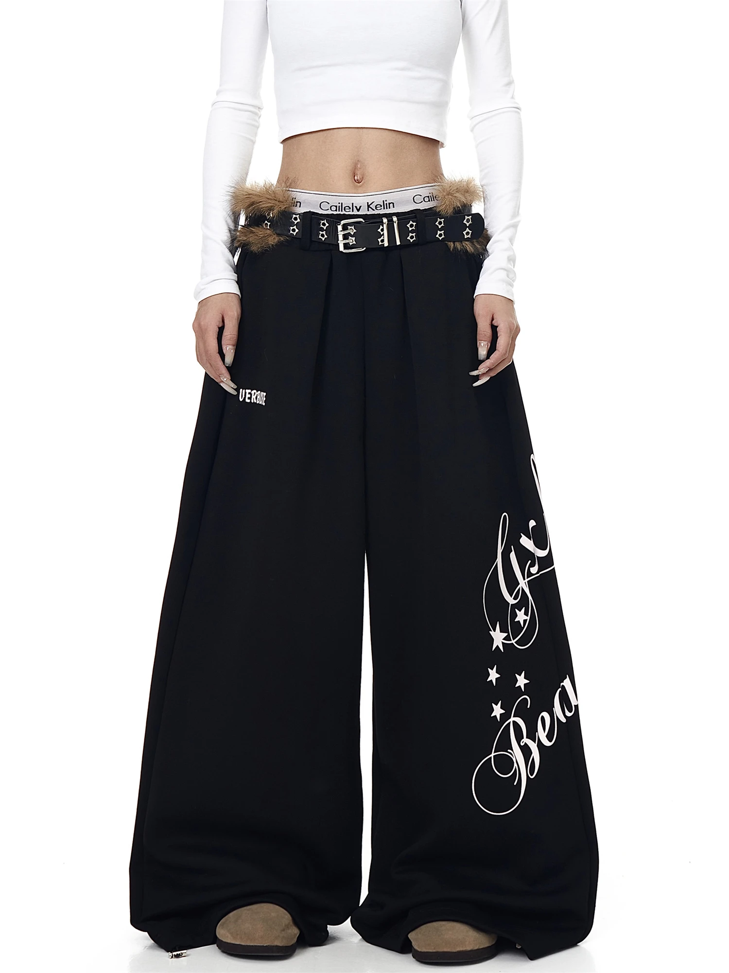 Women's Y2K Gothic Baggy Pants Streetwear Loose Wide Leg Trousers with Letter Print Casual Hip Hop Fashion Pants