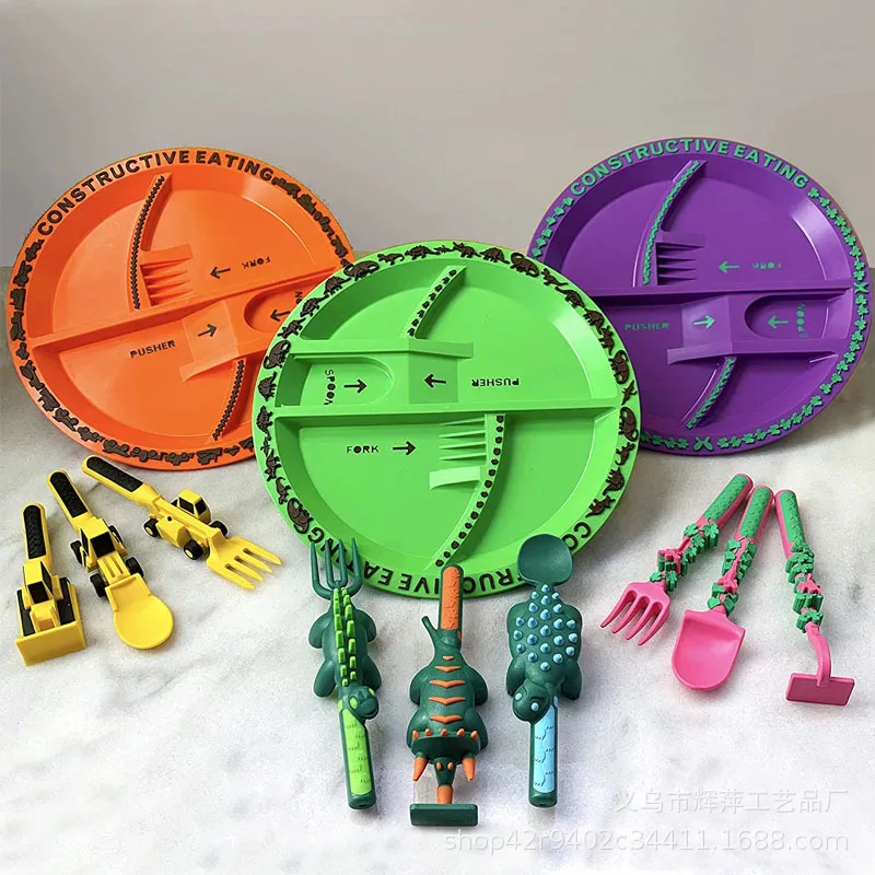 Car bulldozer excavator children's tableware three sets