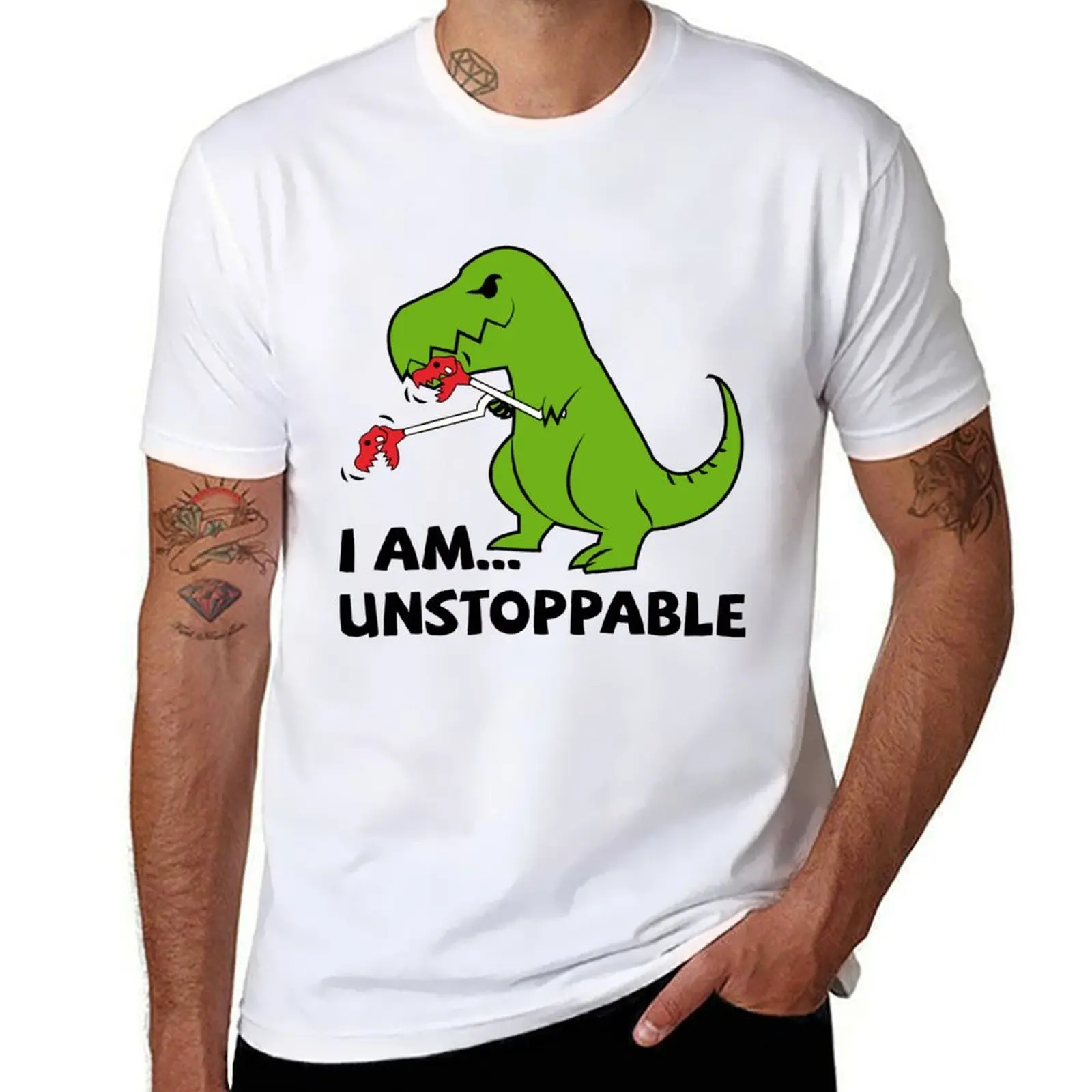 I am unstoppable T-rex T-Shirt Aesthetic clothing oversized t shirts for men cotton