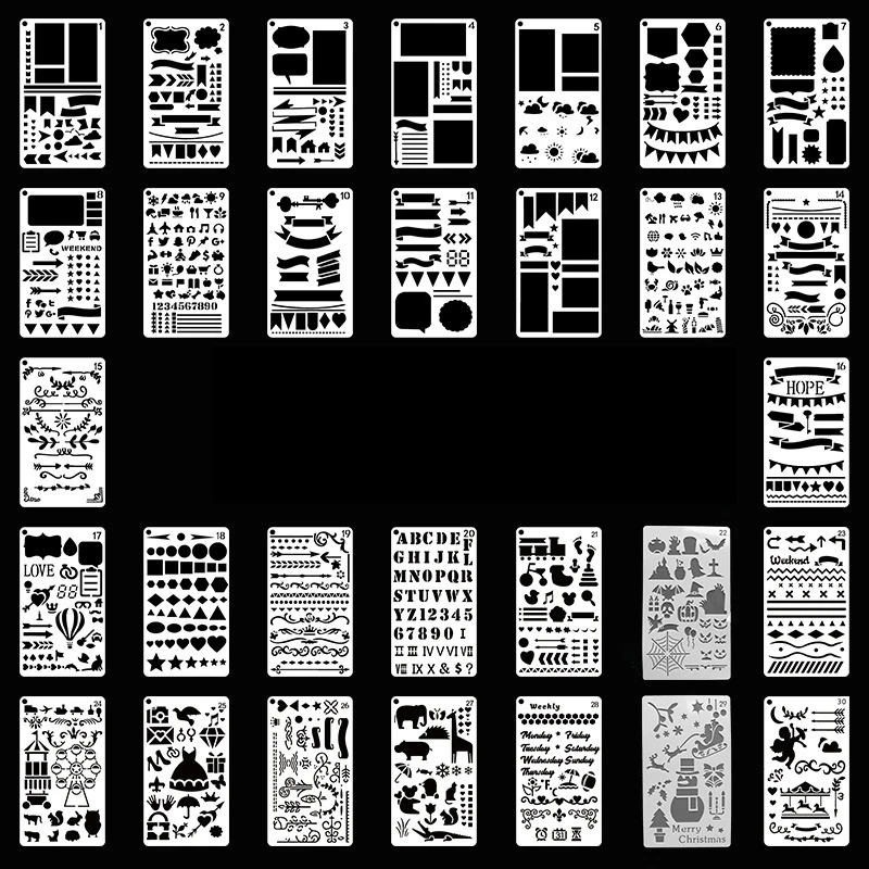 30/20/12 Pcs Bullet Journaling Stencil Set Template Geometry Shape Planner Stencil Scrapbooking Stencils for Painting and Decor