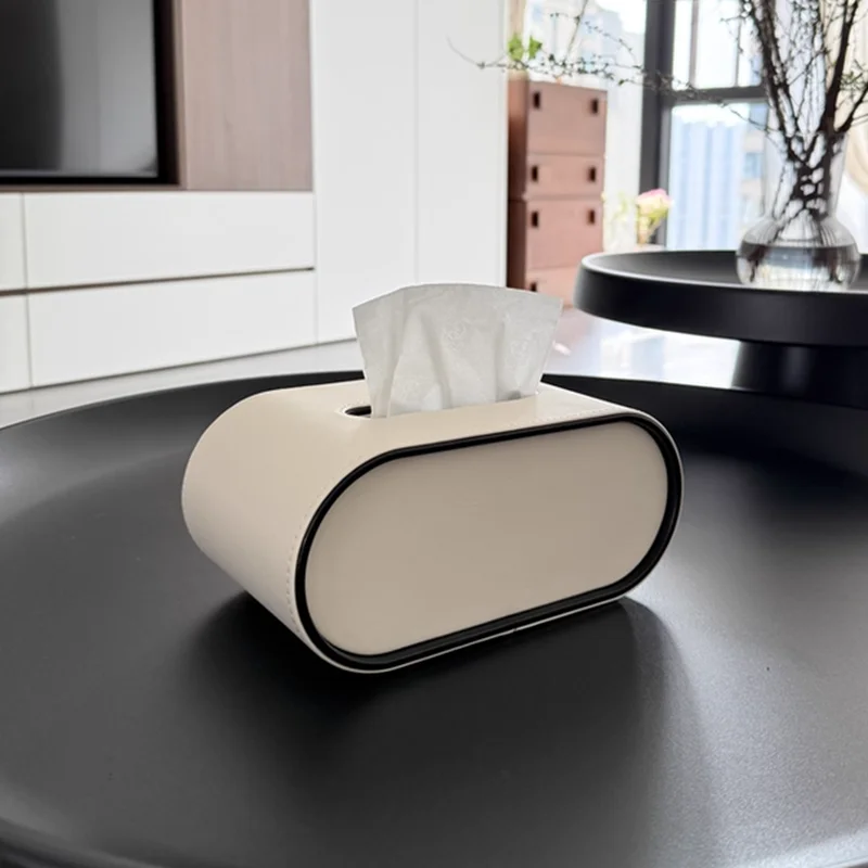

Cream white leather tissue box, high-end cute new living room, simple desktop pumping carton