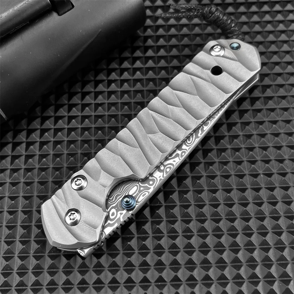 سلامة فائدة دمشق الصلب للطي سكين جيب عالية الجودة سبائك التيتانيوم مقبض في الهواء الطلق سكاكين الصيد أداة التكتيكية