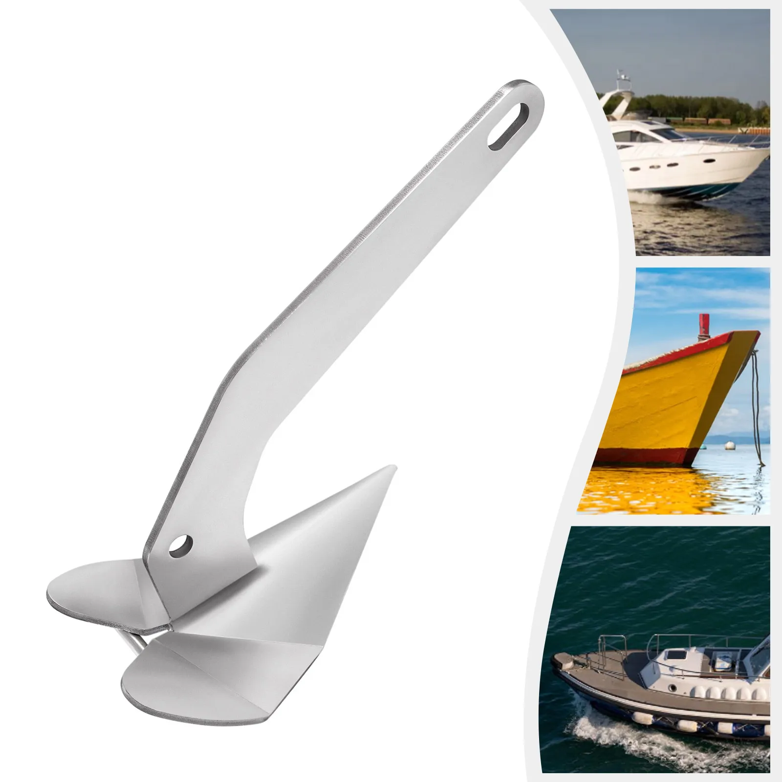 

10 lbs Triangular-shaped Boat Anchor One-piece Small Yacht Boat Anchor Corrosion-resistant Marine Wing Style Anchor Silver