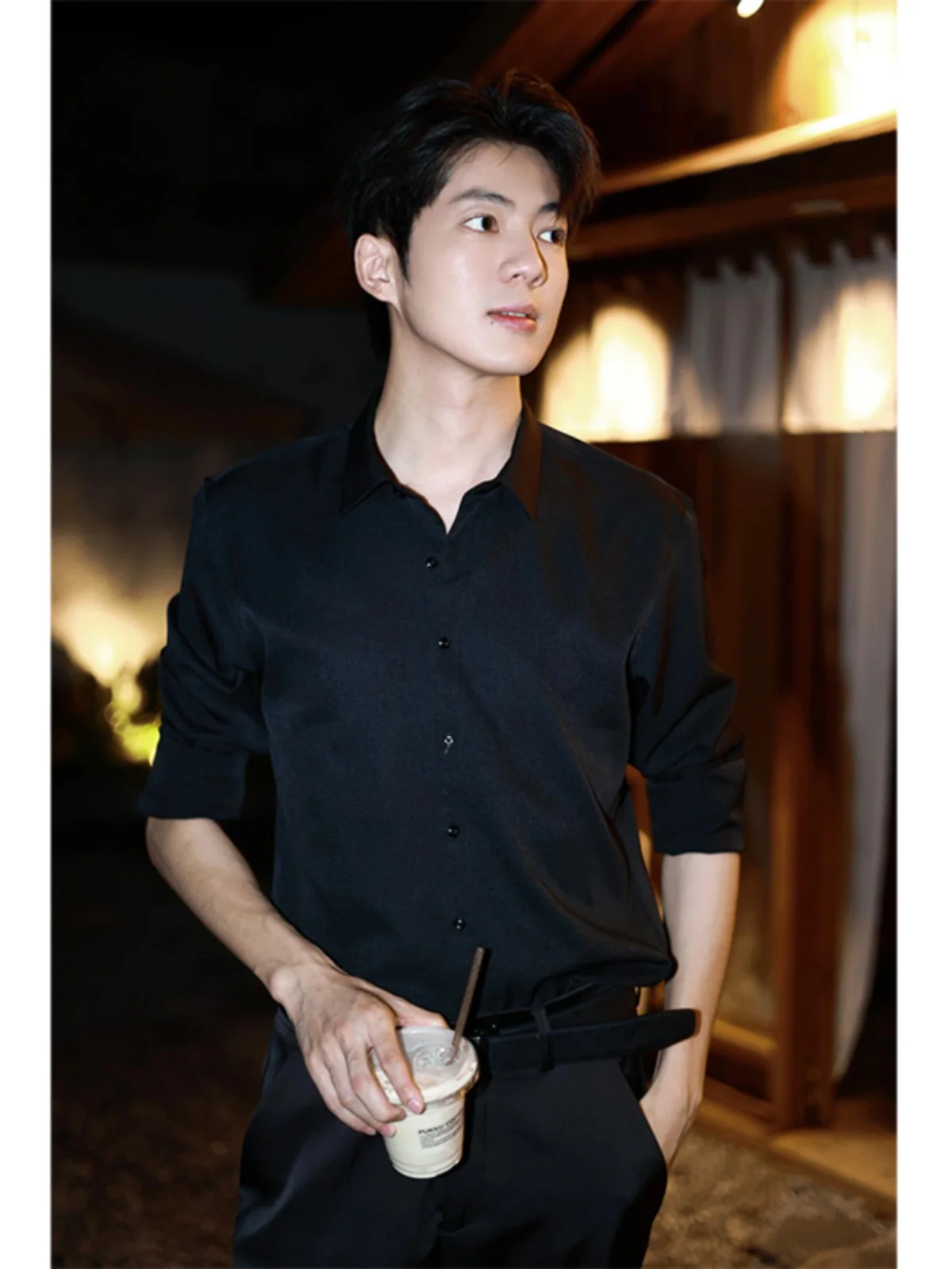 

Bla Long Sve irt Men's Summer American Trendy Neapolitan Suit Inner irt High-End Feeling Haome Outer Jaet