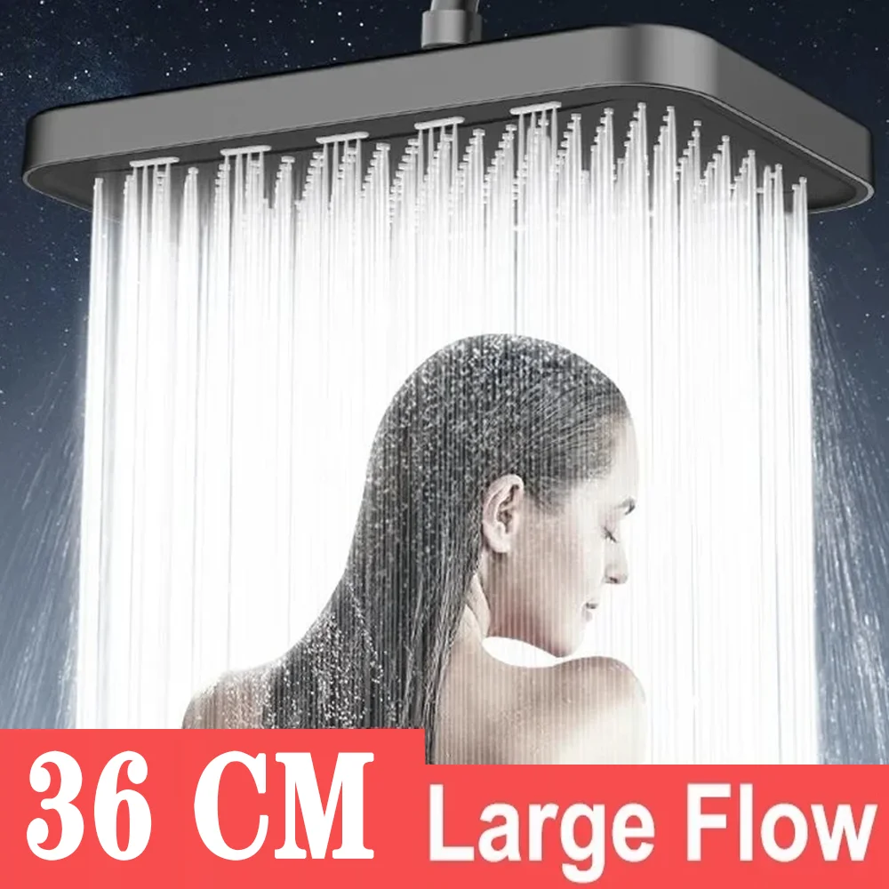 

36CM Big Panel Large Flow Ceiling Mounted Supercharge Shower Head Set 3 Modes High Pressure Rainfall Bathroom Shower Accessories