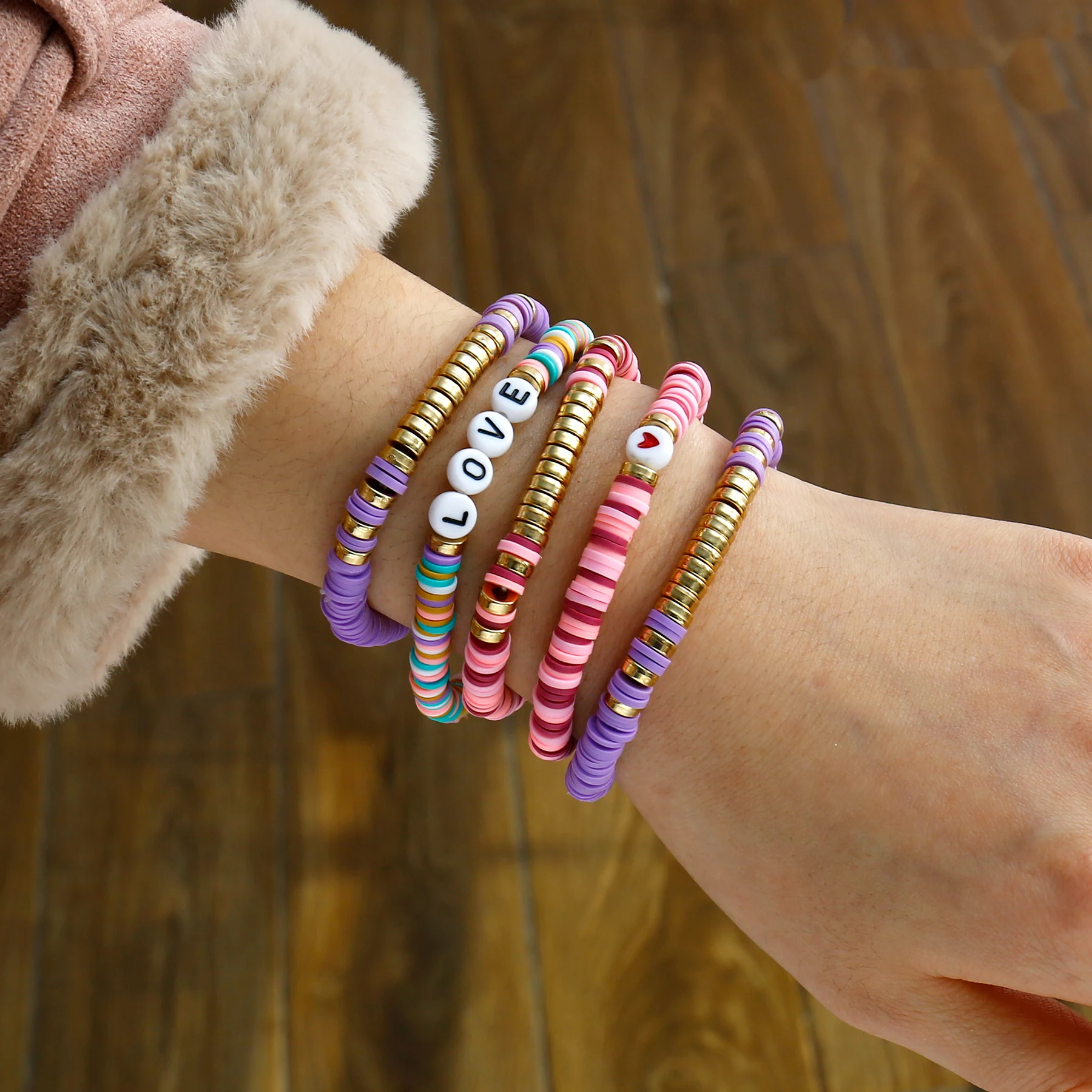 Joya Love 5Pcs/Set Colorful Friendship Bracelets for Taylor Swift Fans Letter Beaded Stackable Heart Elastic Clay Bracelets Gift - Image 6