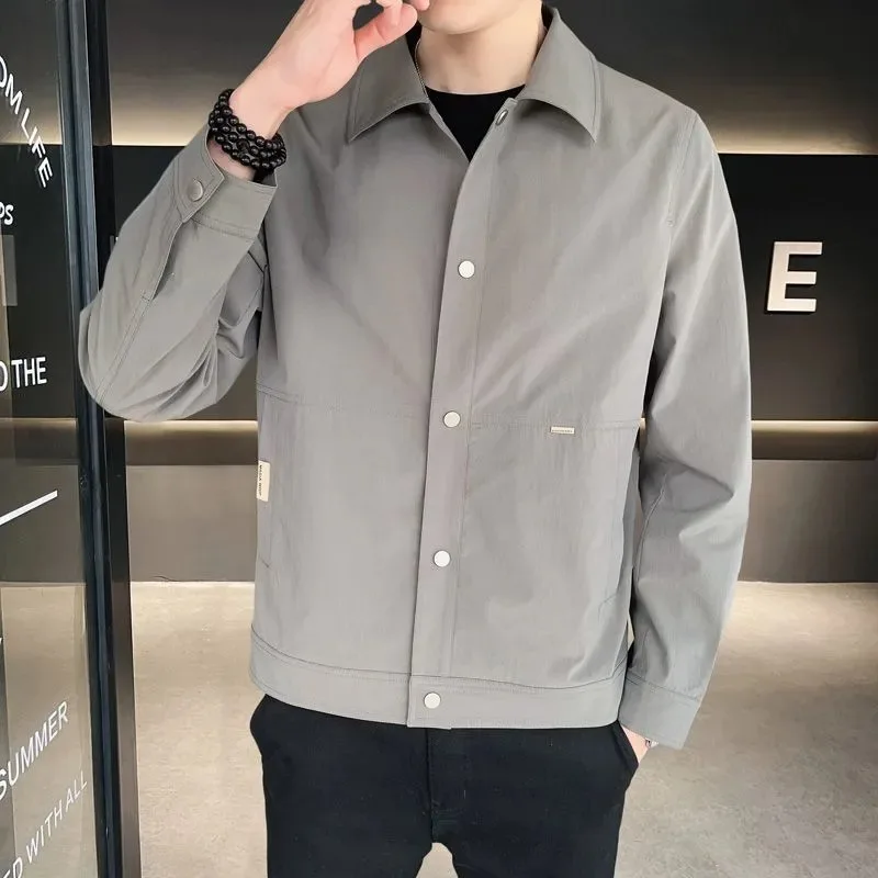 

Autumn and Winter Korean Style Solid Color Lapel Jacket Men's Casual All-match Coat Button Cardigan Lapel Top