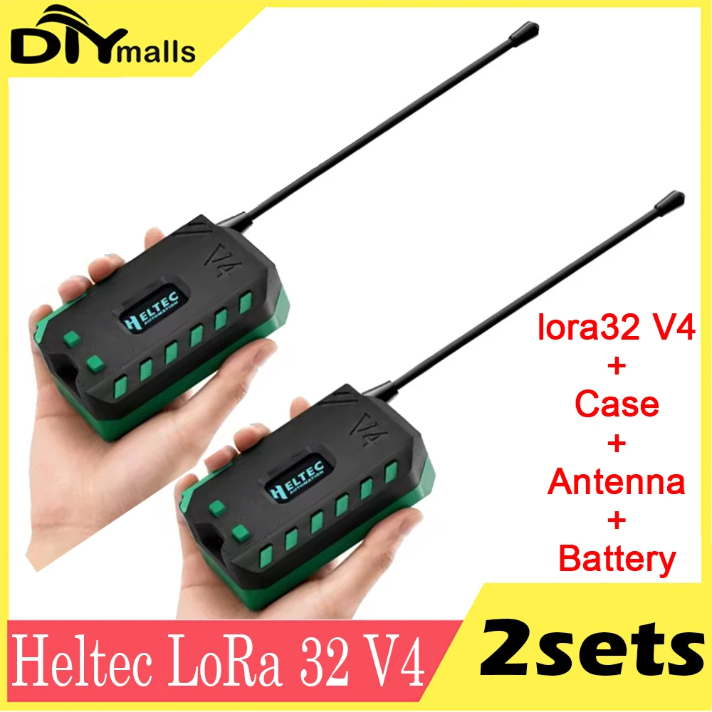 2sets Heltec LoRa32 V4 Meshtastic board kits + case ESP32 WIFI+BLE SX1262 LoRa OLED Solar Powered Dev-Board Mesh Network