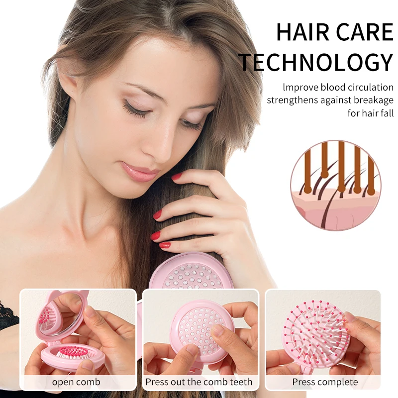 1 stück Cartoon Katze Nette Runde Falten Make-Up Spiegel Kamm Set 2-in-1 Mini Kleine Tragbare handheld Touch-up HD Eitelkeit Spiegel