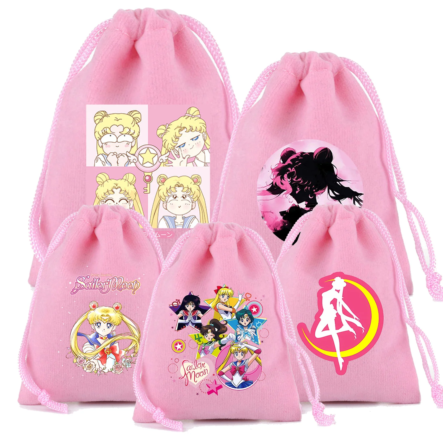 Sailor Moon Drawstring Bag Pink Gift Bags New Cartoon Printed Storage Pouch Party Favors Bundle Pocket Travel Makeup Organizer