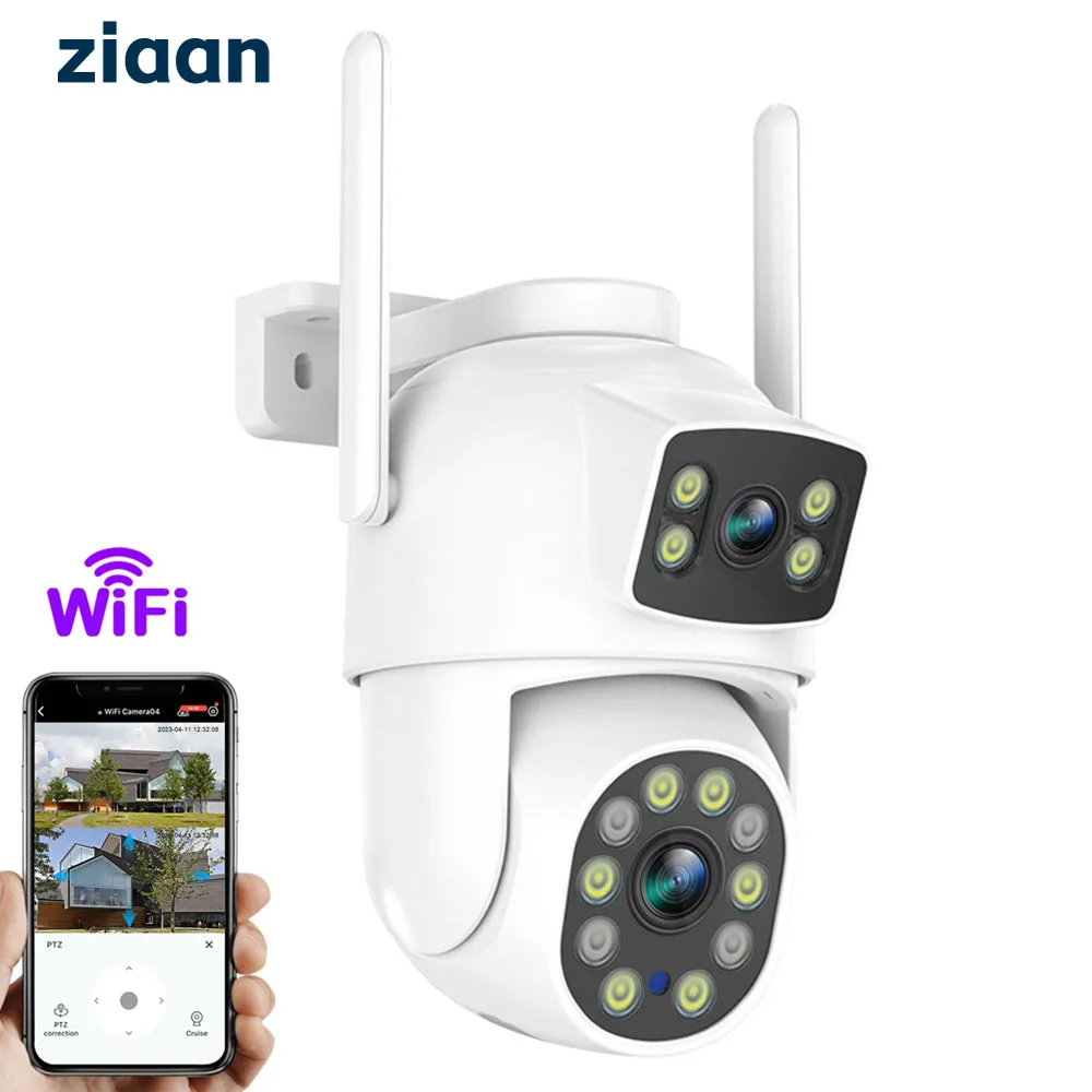 4K 8MP HD IP Camera Dual Lens PTZ Wifi Camera Dual Screen Auto Tracking Two Way Audio Color Night Vision Security Camera